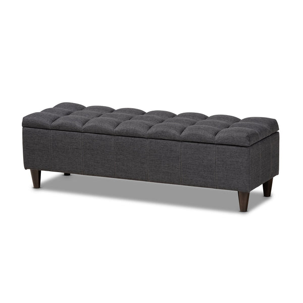 Brette Mid-Century Modern Charcoal Fabric Upholstered Dark Brown Finished Wood Storage Bench Ottoman