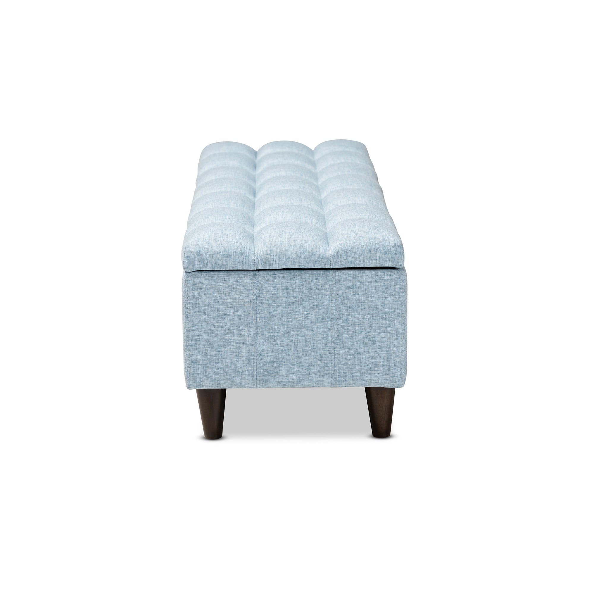Brette Mid-Century Modern Light Blue Fabric Upholstered Dark Brown Finished Wood Storage Bench Ottoman