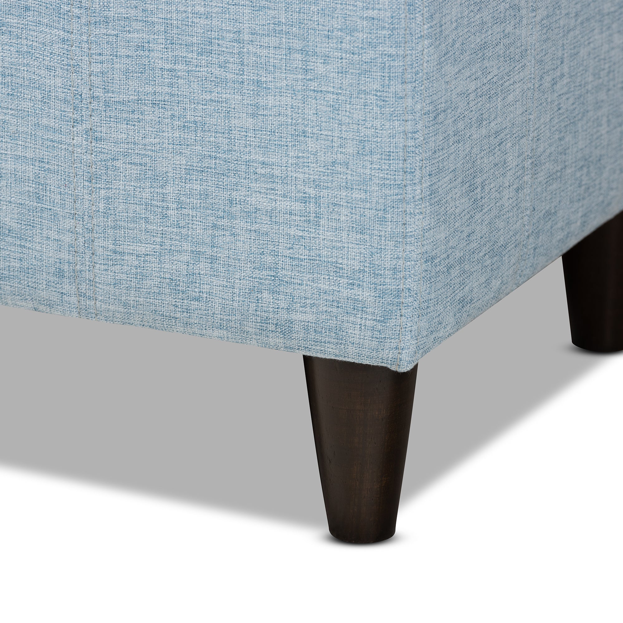 Brette Mid-Century Modern Light Blue Fabric Upholstered Dark Brown Finished Wood Storage Bench Ottoman