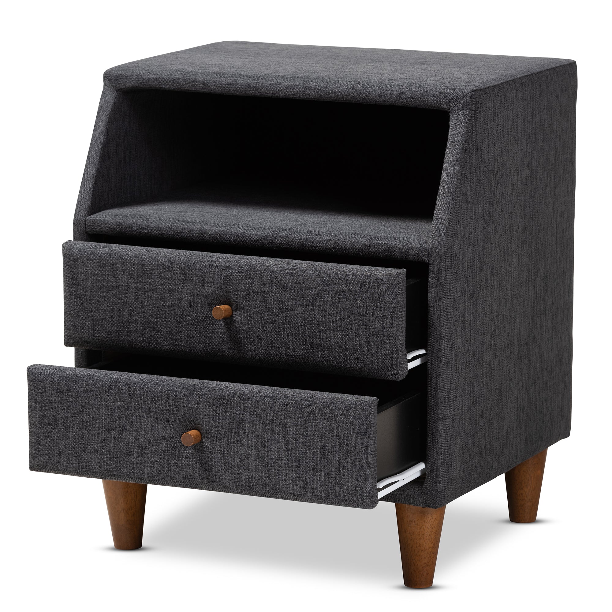 Claverie Mid-Century Modern Charcoal Fabric Upholstered 2-Drawer Wood Nightstand