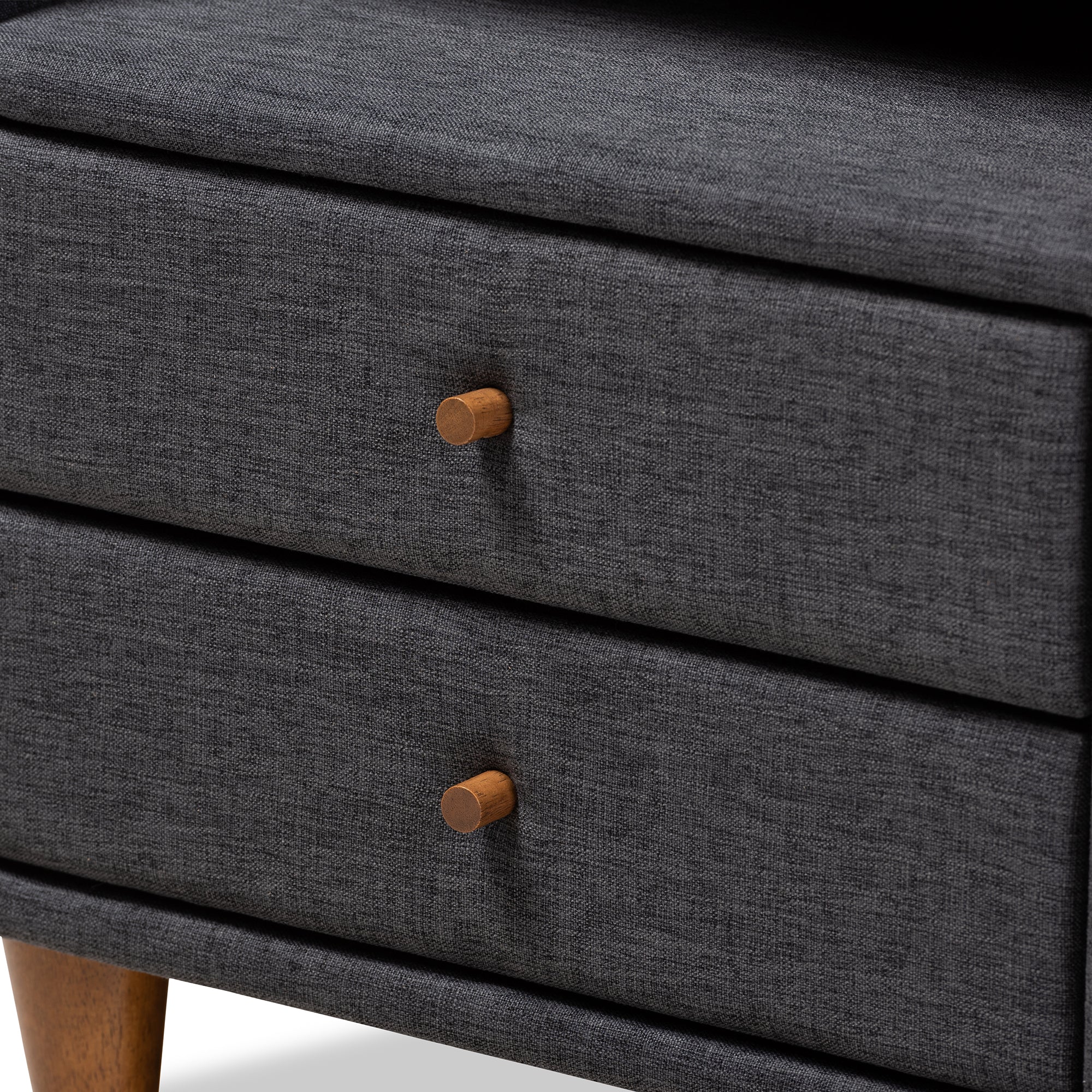 Claverie Mid-Century Modern Charcoal Fabric Upholstered 2-Drawer Wood Nightstand