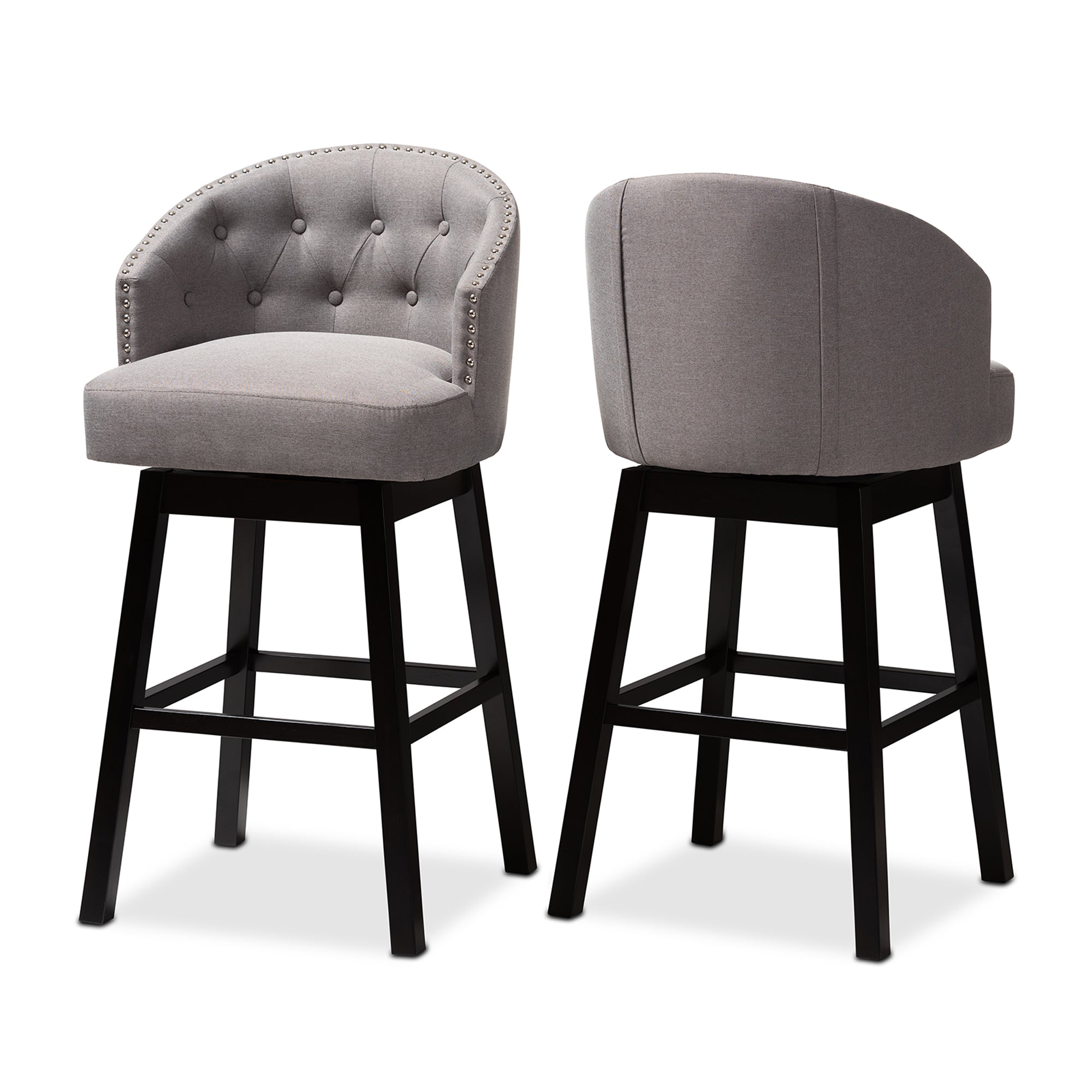 Baxton Studio Theron Transitional Gray Fabric Upholstered Wood Swivel Bar Stool Set of 2