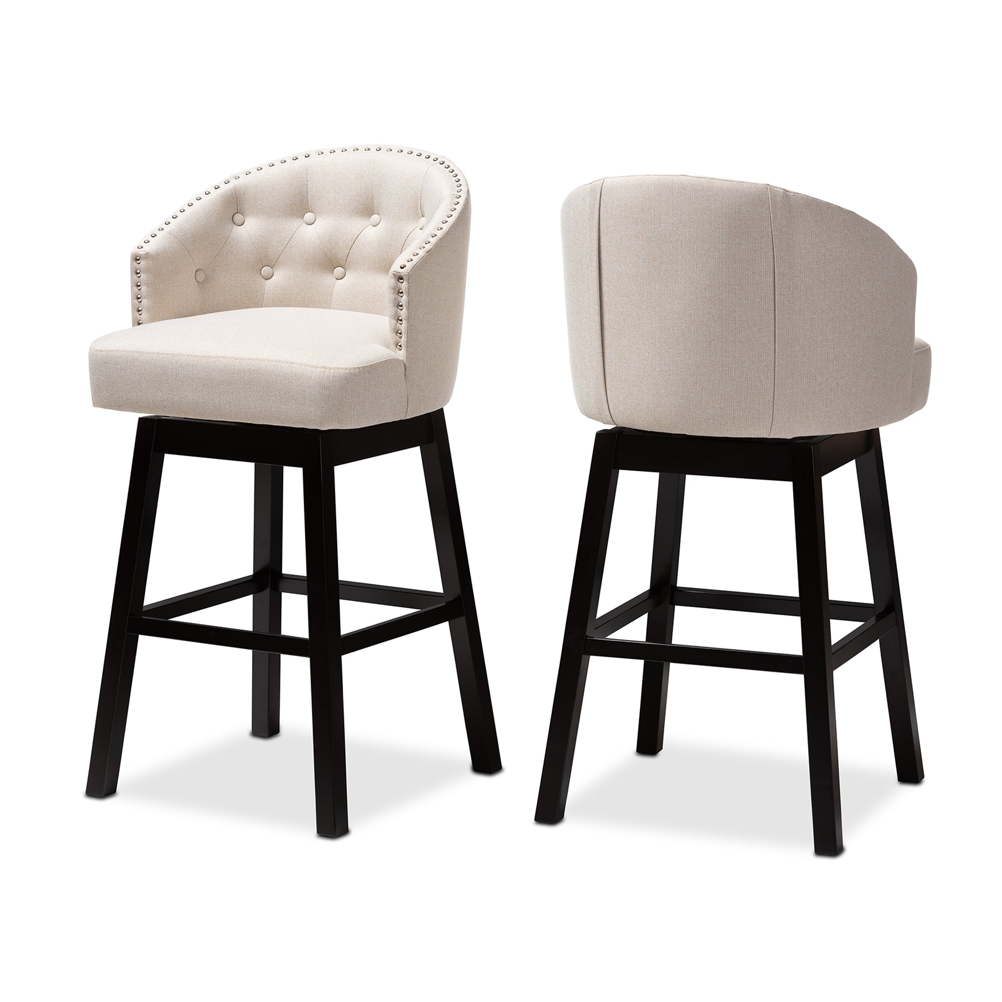 Baxton Studio Theron Transitional Light Beige Fabric Upholstered Wood Swivel Bar Stool Set of 2