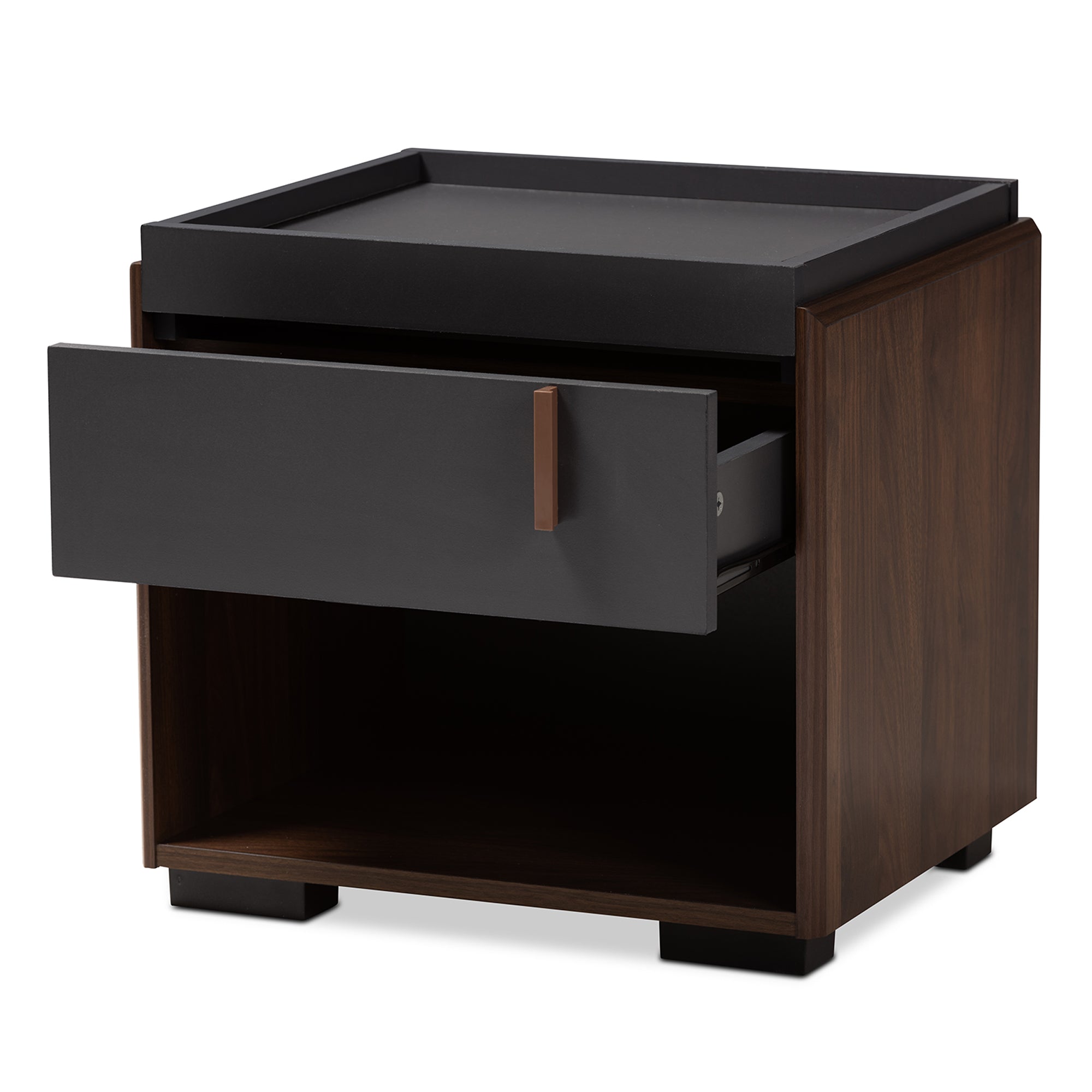 Rikke Modern and Contemporary Two-Tone Gray and Walnut Finished Wood 1-Drawer Nightstand