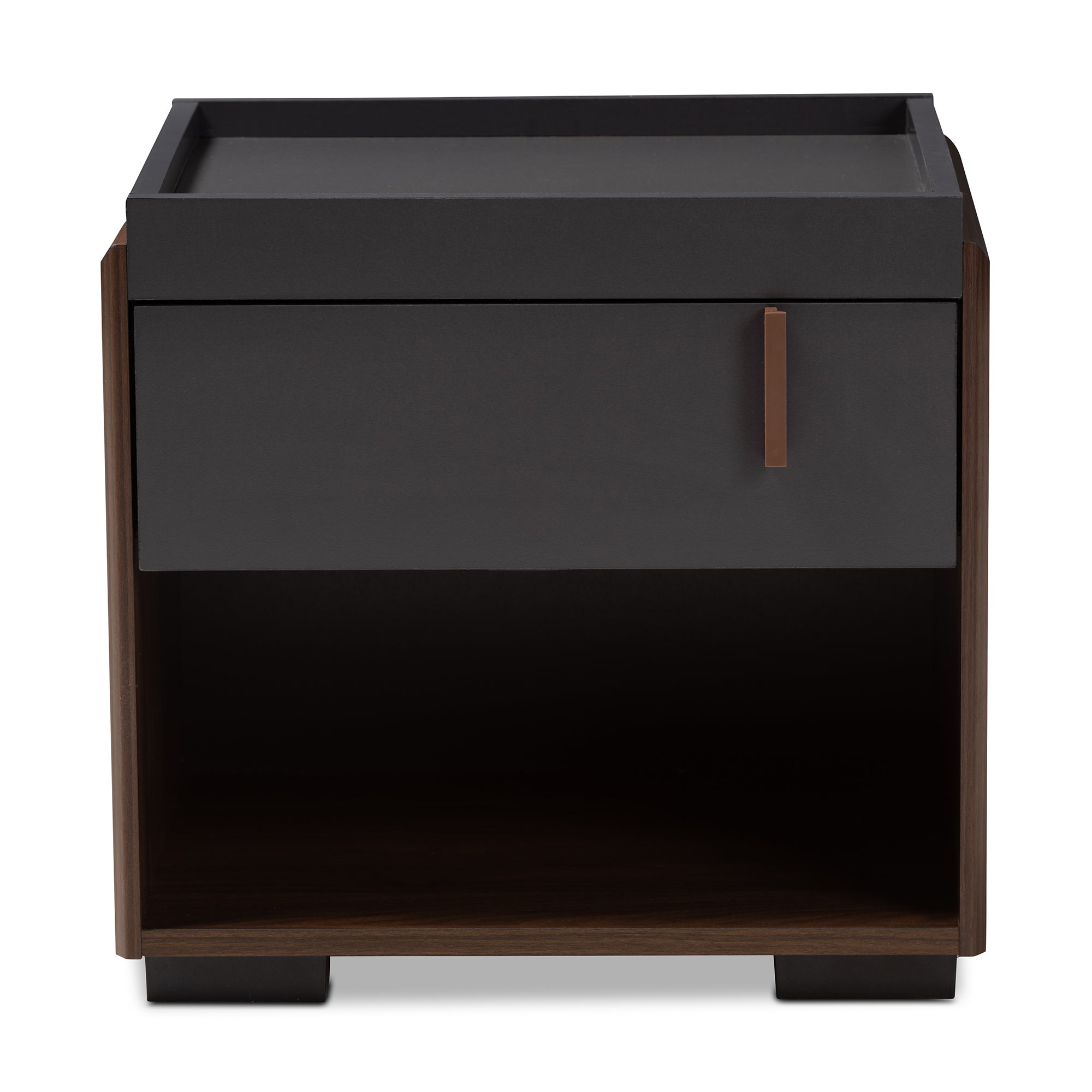 Rikke Modern and Contemporary Two-Tone Gray and Walnut Finished Wood 1-Drawer Nightstand