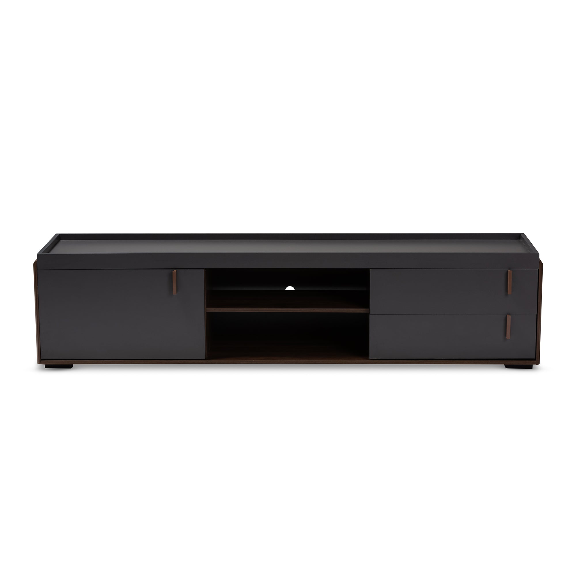 Rikke Modern and Contemporary Two-Tone Gray and Walnut Finished Wood 2-Drawer TV Stand
