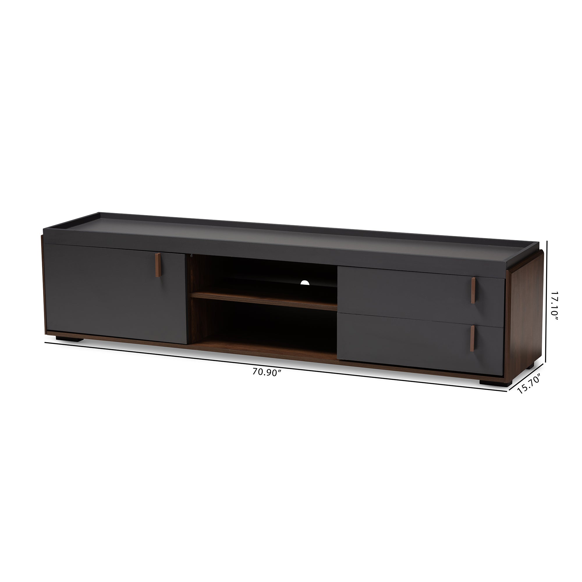 Rikke Modern and Contemporary Two-Tone Gray and Walnut Finished Wood 2-Drawer TV Stand