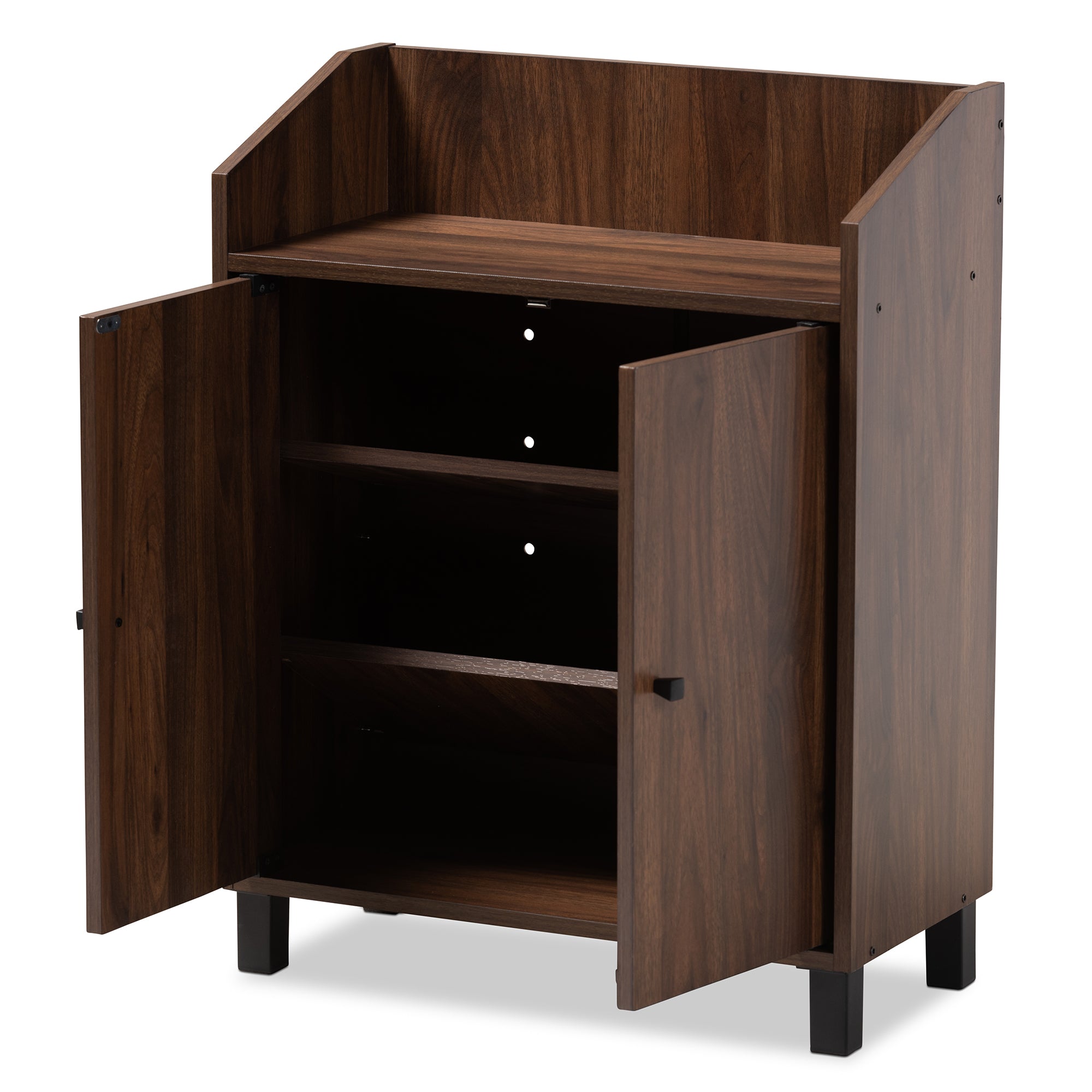 Rossin Modern and Contemporary Walnut Brown Finished 2-Door Wood Entryway Shoe Storage Cabinet with Open Shelf