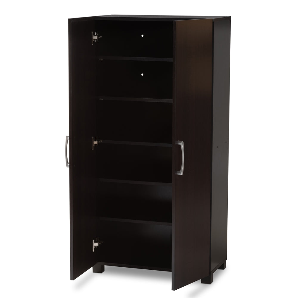 Marine Modern and Contemporary Two-Tone Wenge and Black Finished 2-Door Wood Entryway Shoe Storage Cabinet