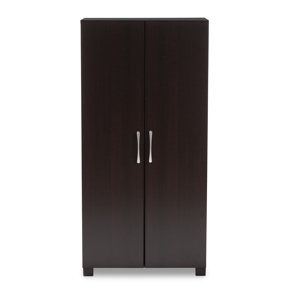 Marine Modern and Contemporary Two-Tone Wenge and Black Finished 2-Door Wood Entryway Shoe Storage Cabinet