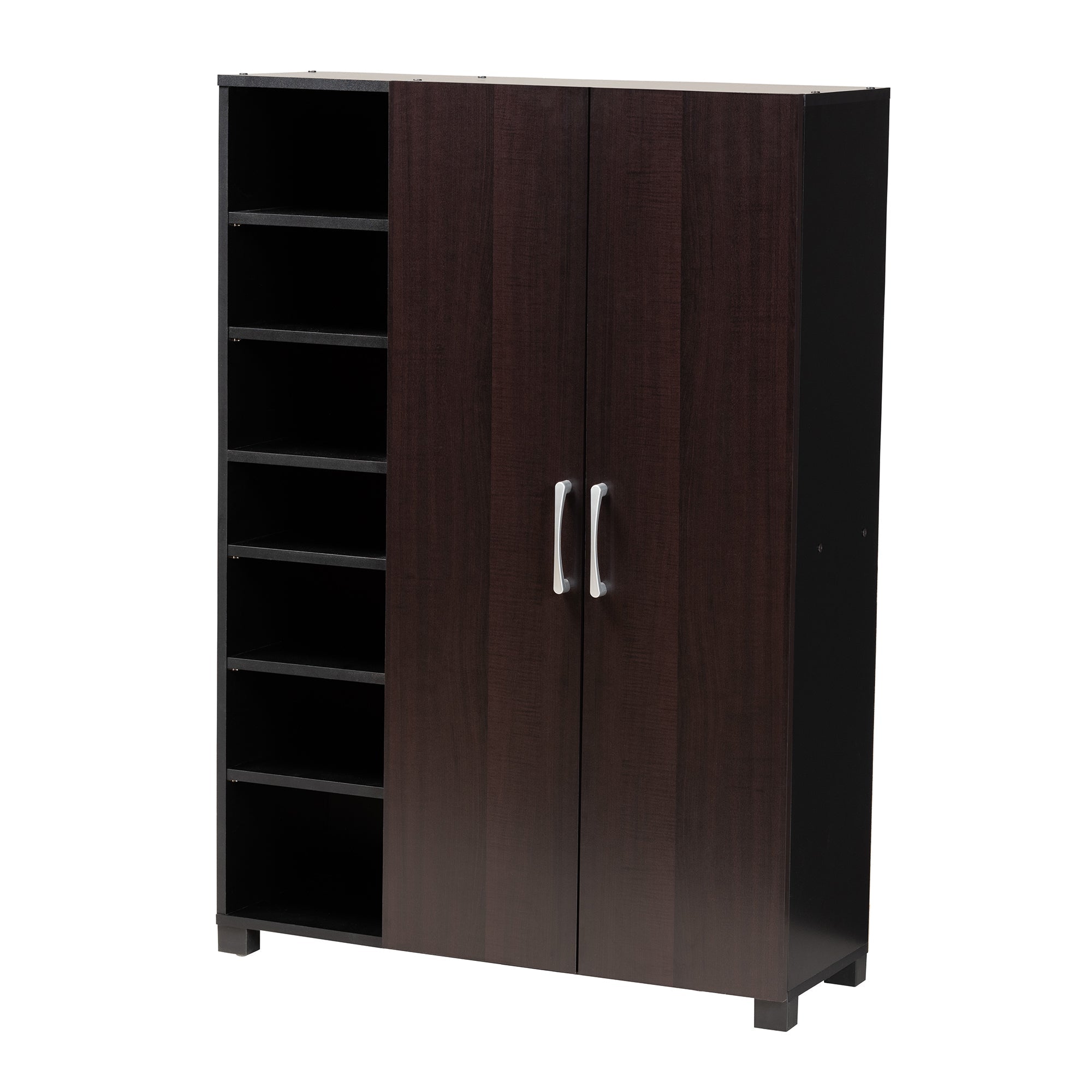Marine Modern and Contemporary Two-Tone Wenge and Black Finished 2-Door Wood Entryway Shoe Storage Cabinet with Open Shelves