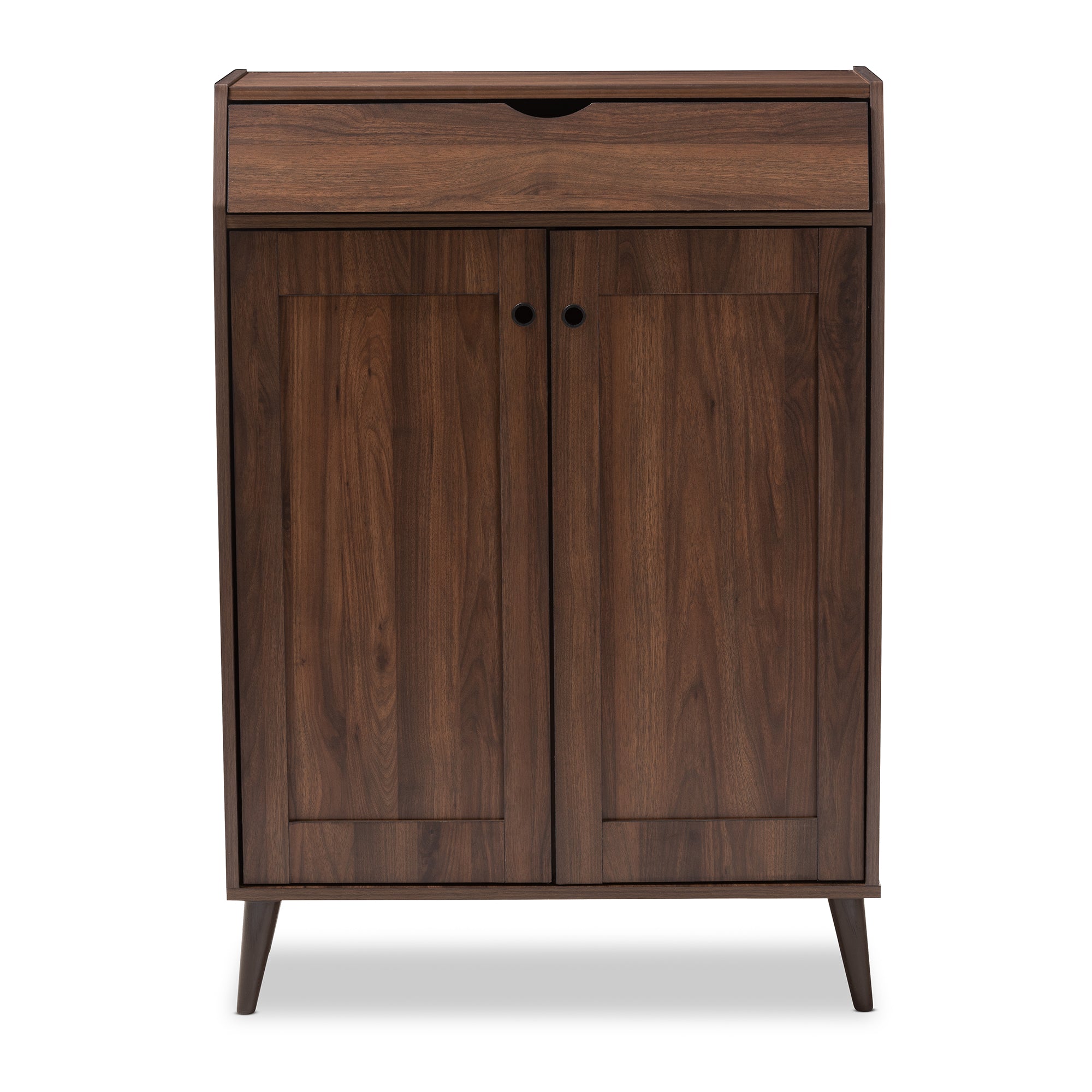 Cormier Mid-Century Modern Walnut Brown finished 2-Door Wood Entryway Shoe Storage Cabinet