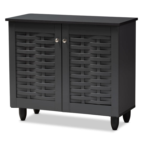 Winda Modern and Contemporary Dark Grey 2-Door Wooden Entryway Shoe Storage Cabinet