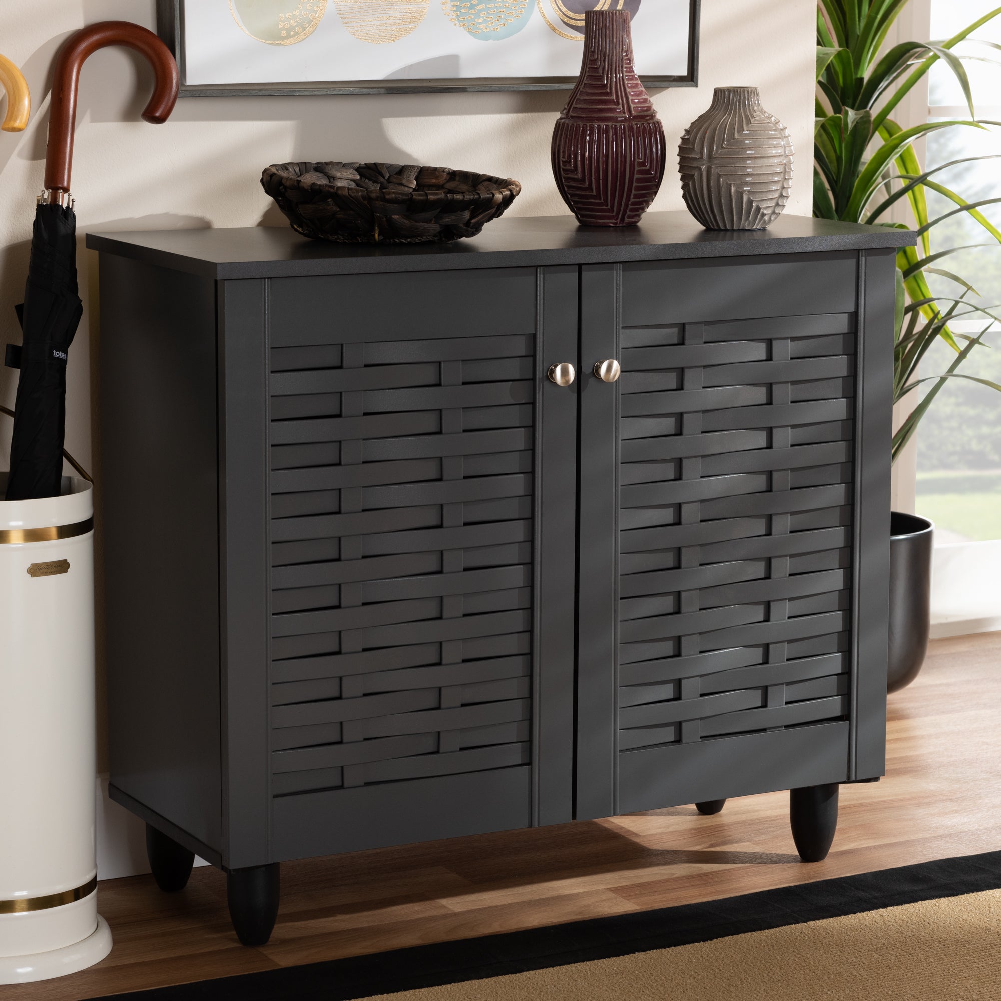 Winda Modern and Contemporary Dark Grey 2-Door Wooden Entryway Shoe Storage Cabinet