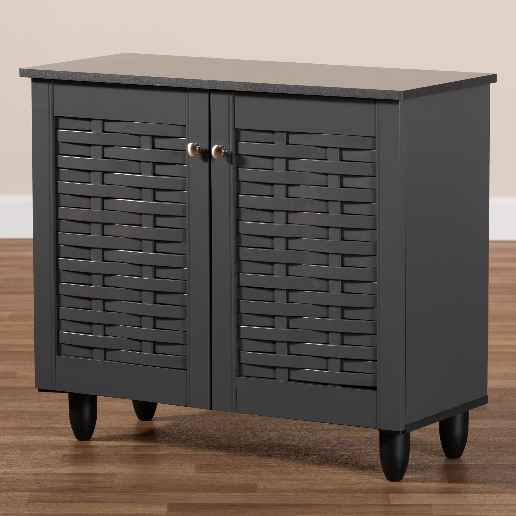 Winda Modern and Contemporary Dark Grey 2-Door Wooden Entryway Shoe Storage Cabinet