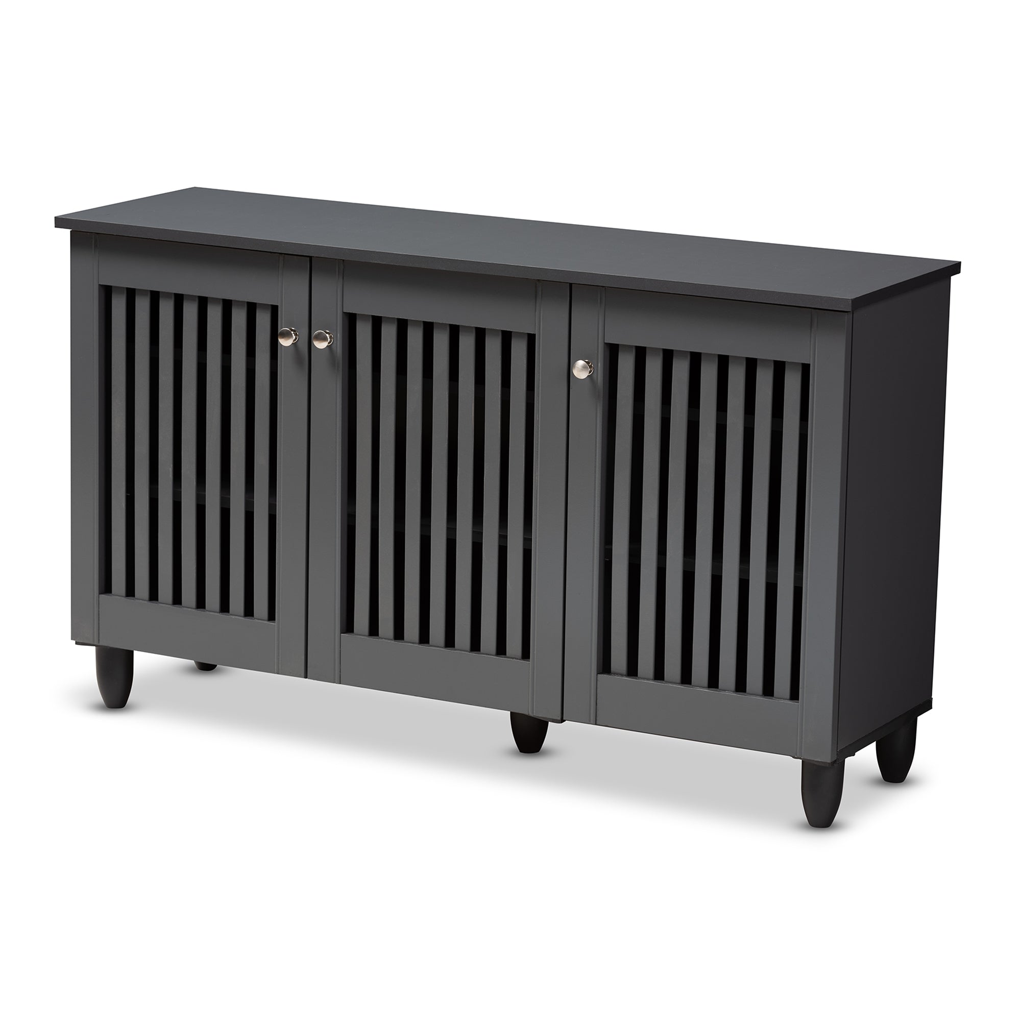 Fernanda Modern and Contemporary Dark Grey 3-Door Wooden Entryway Shoe Storage Wide Cabinet