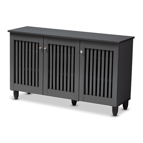 Fernanda Modern and Contemporary Dark Grey 3-Door Wooden Entryway Shoe Storage Wide Cabinet