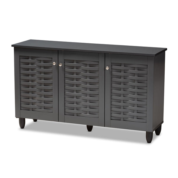 Winda Modern and Contemporary Dark Grey 3-Door Wooden Entryway Shoe Storage Cabinet