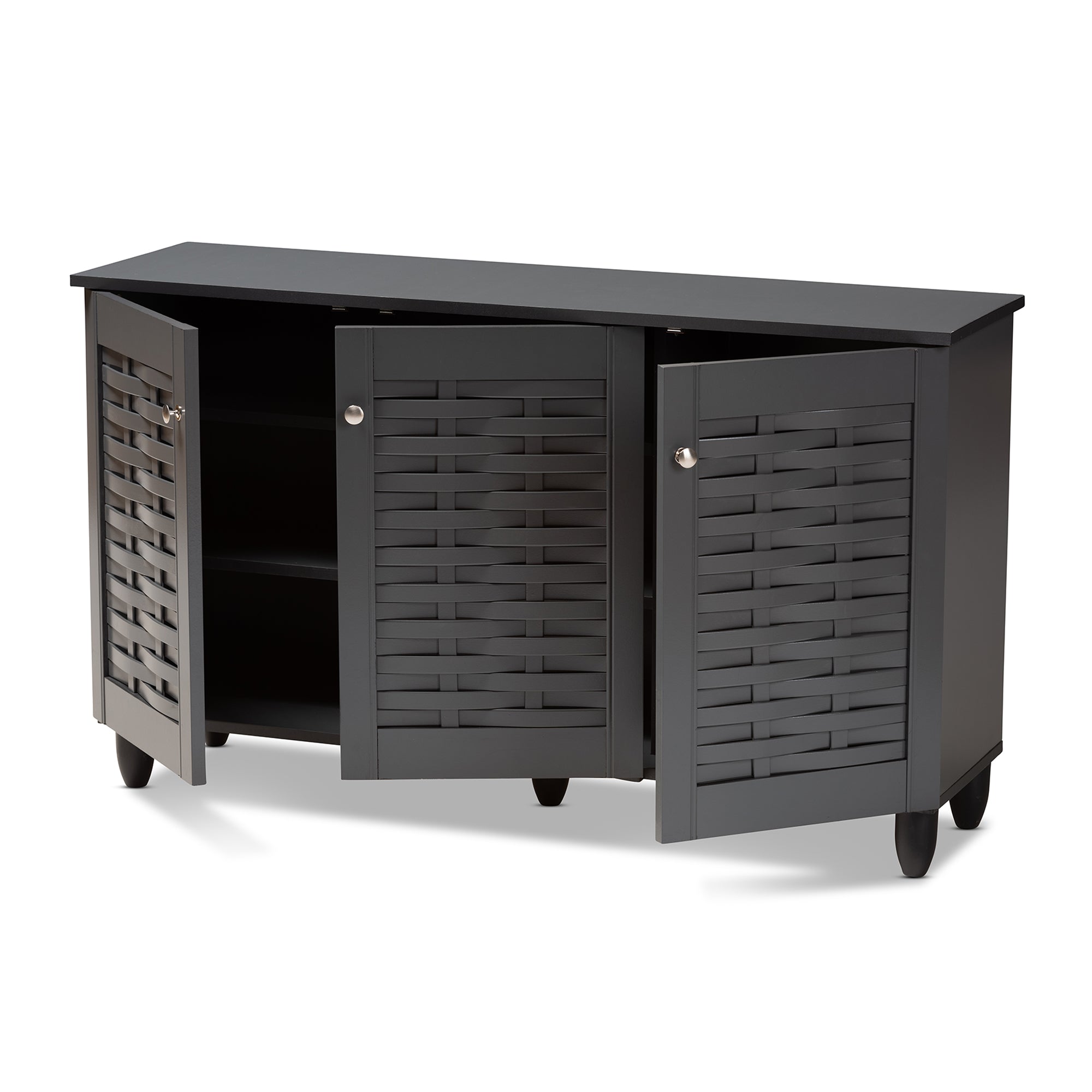 Winda Modern and Contemporary Dark Grey 3-Door Wooden Entryway Shoe Storage Cabinet