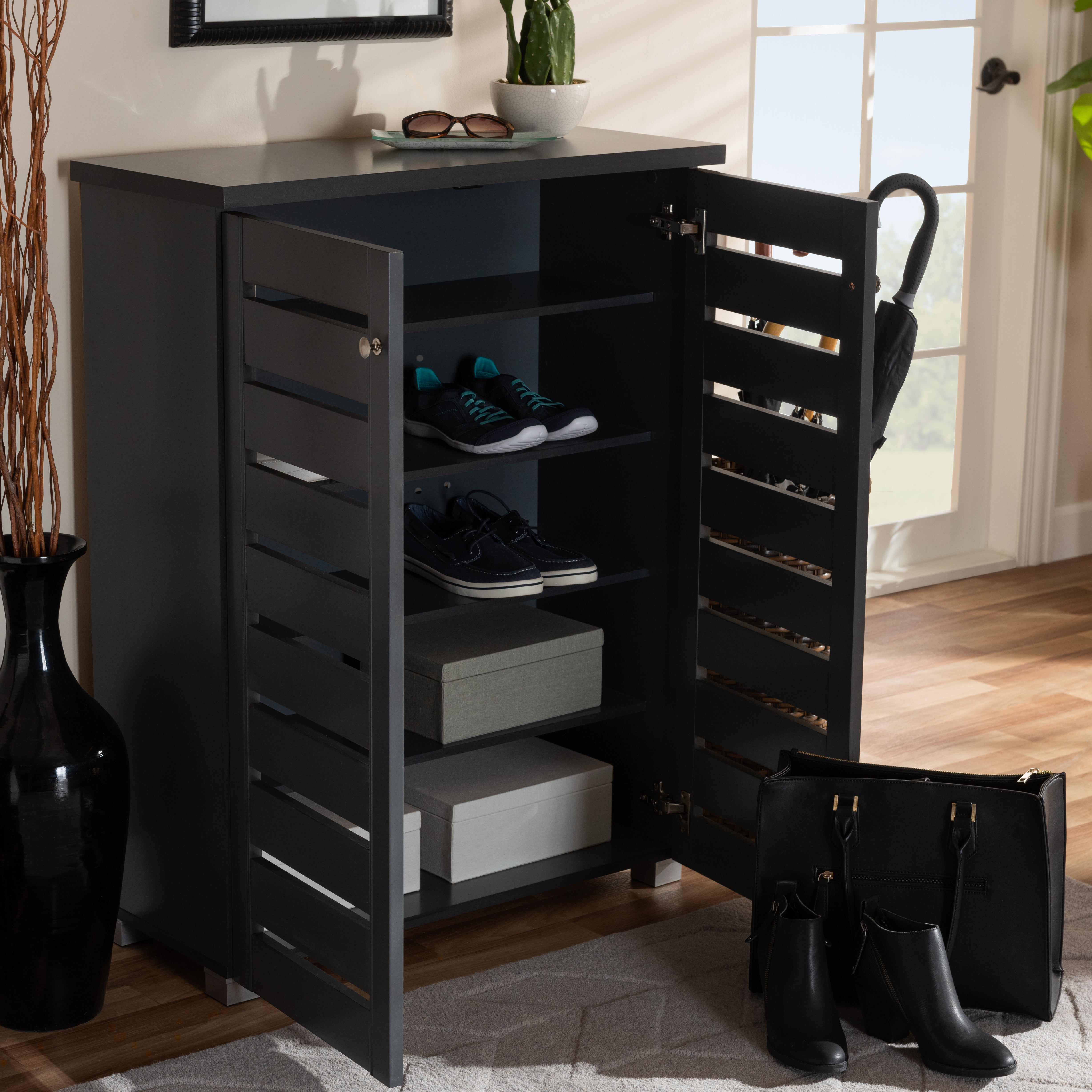 Adalwin Modern and Contemporary Dark Gray 2-Door Wooden Entryway Shoe Storage Cabinet
