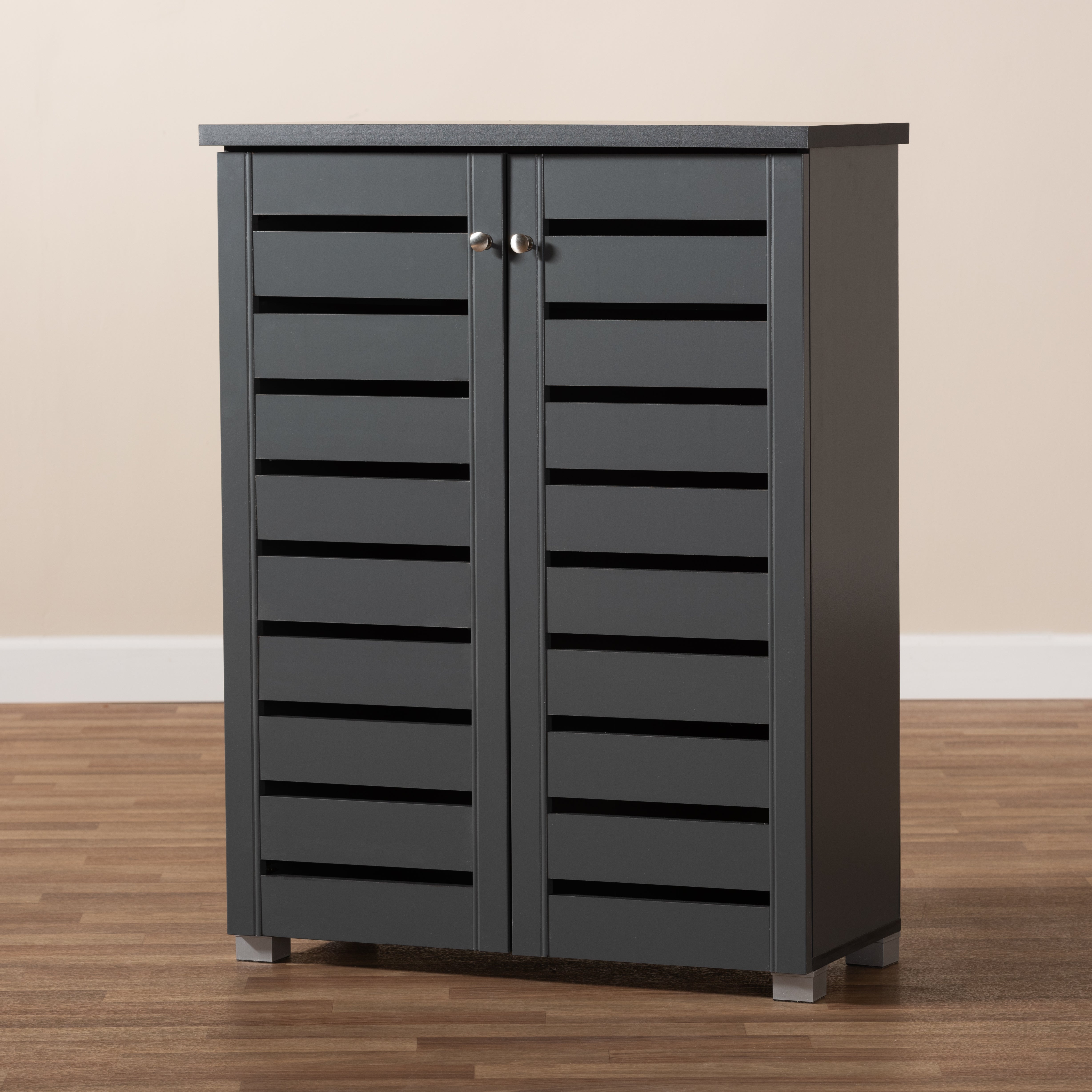 Adalwin Modern and Contemporary Dark Gray 2-Door Wooden Entryway Shoe Storage Cabinet