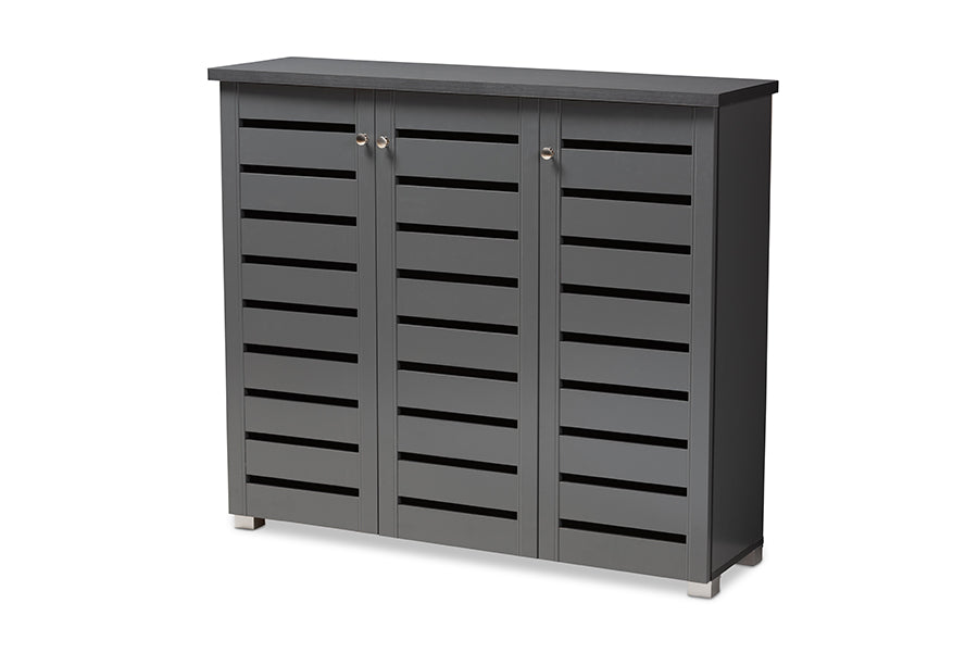 Adalwin Modern and Contemporary Dark Gray 3-Door Wooden Entryway Shoe Storage Cabinet