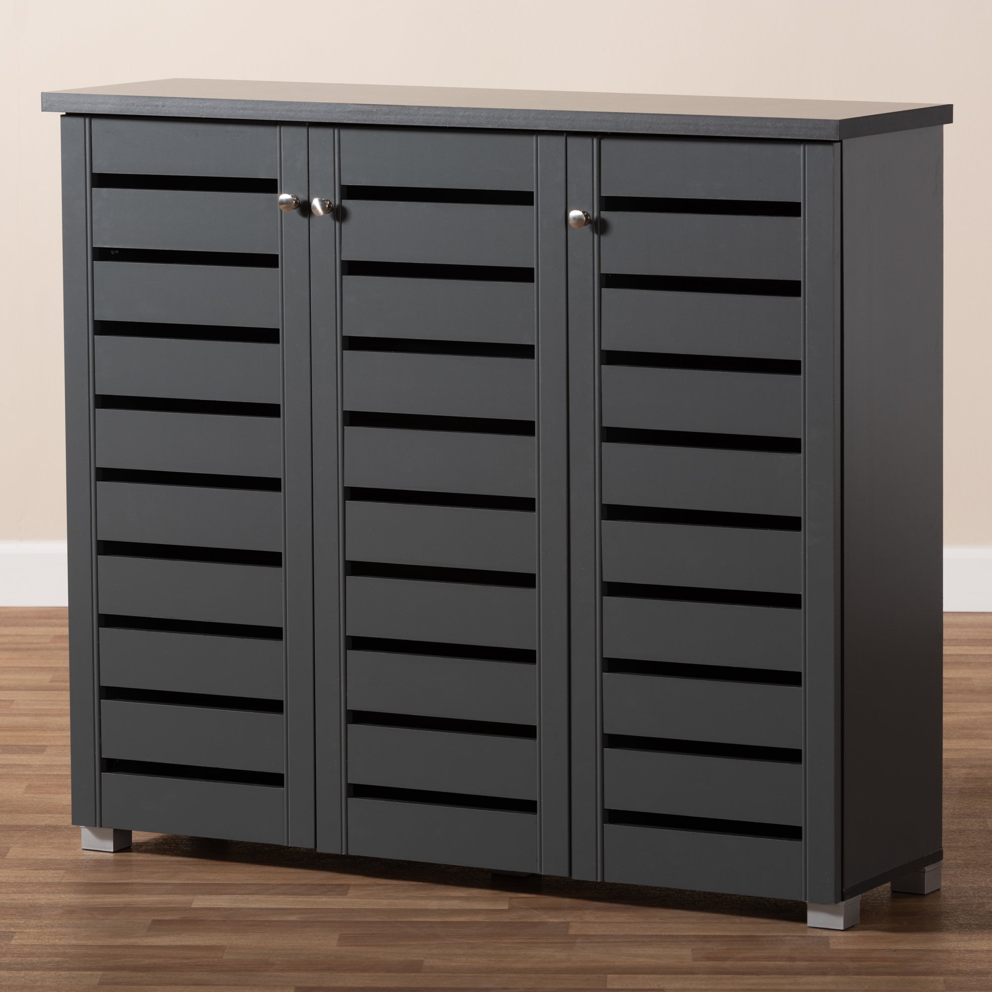 Adalwin Modern and Contemporary Dark Gray 3-Door Wooden Entryway Shoe Storage Cabinet