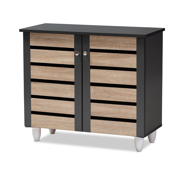 Gisela Modern and Contemporary Two-Tone Oak and Dark Grey 2-Door Shoe Storage Cabinet