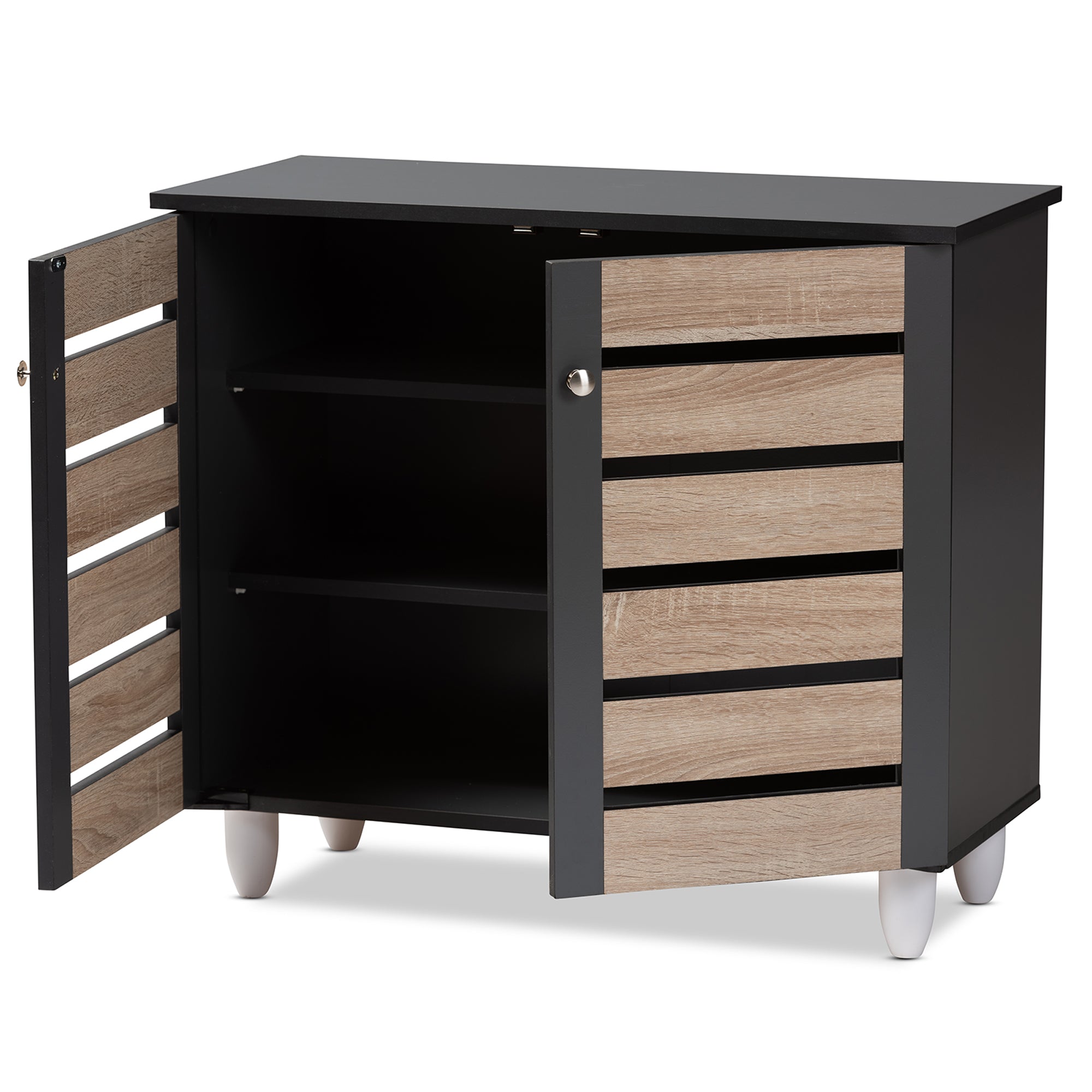 Gisela Modern and Contemporary Two-Tone Oak and Dark Grey 2-Door Shoe Storage Cabinet