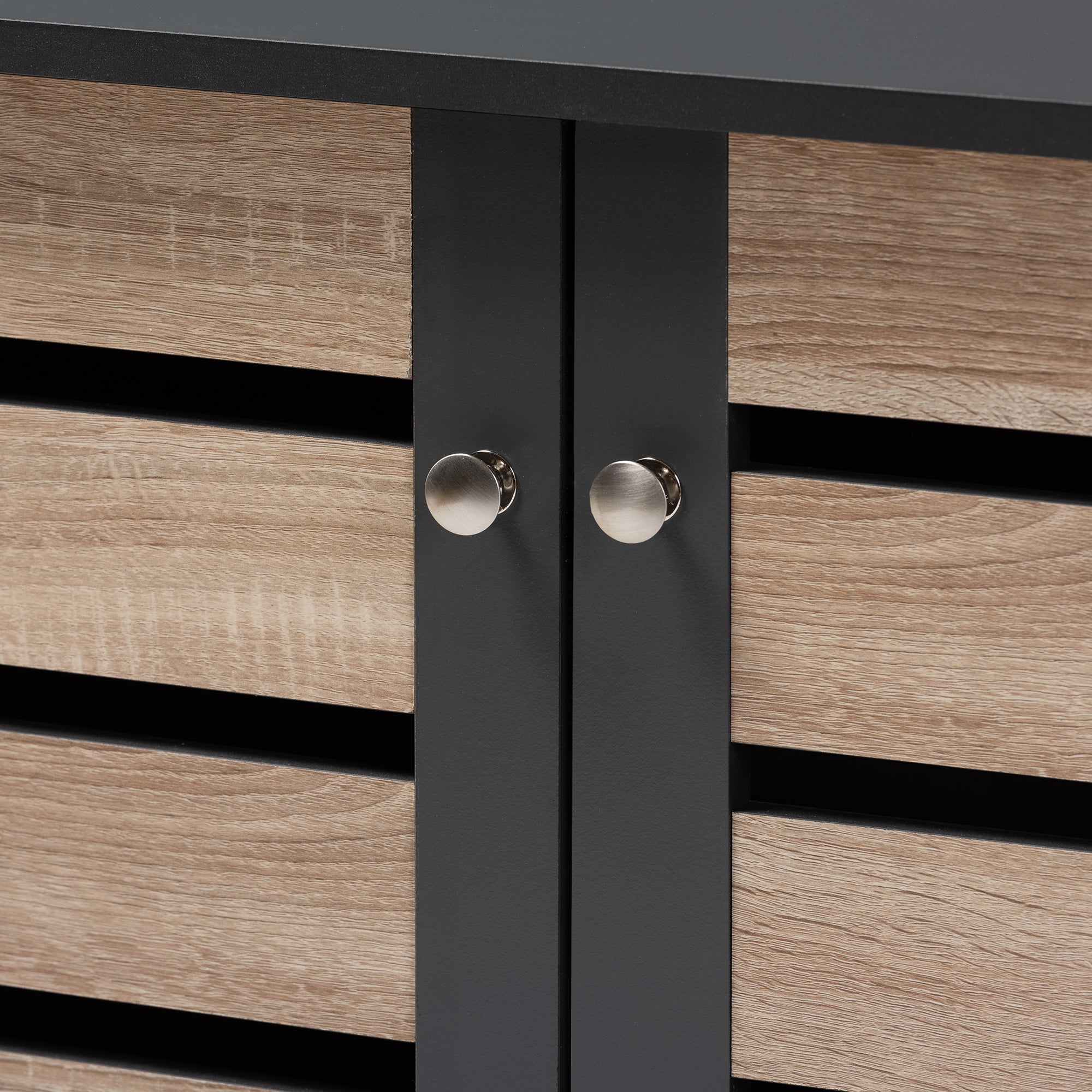Gisela Modern and Contemporary Two-Tone Oak and Dark Grey 2-Door Shoe Storage Cabinet