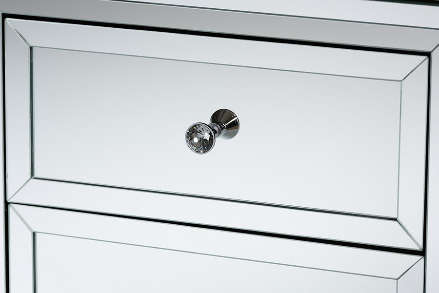 Lina Modern and Contemporary Hollywood Regency our Style Mirrored 3-Drawer End Table