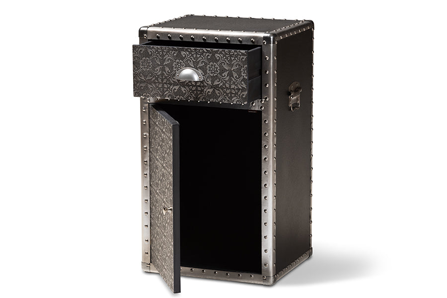 Cosette Vintage Industrial Silver Metal Floral Accent Cabinet