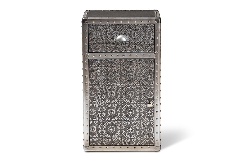 Cosette Vintage Industrial Silver Metal Floral Accent Cabinet