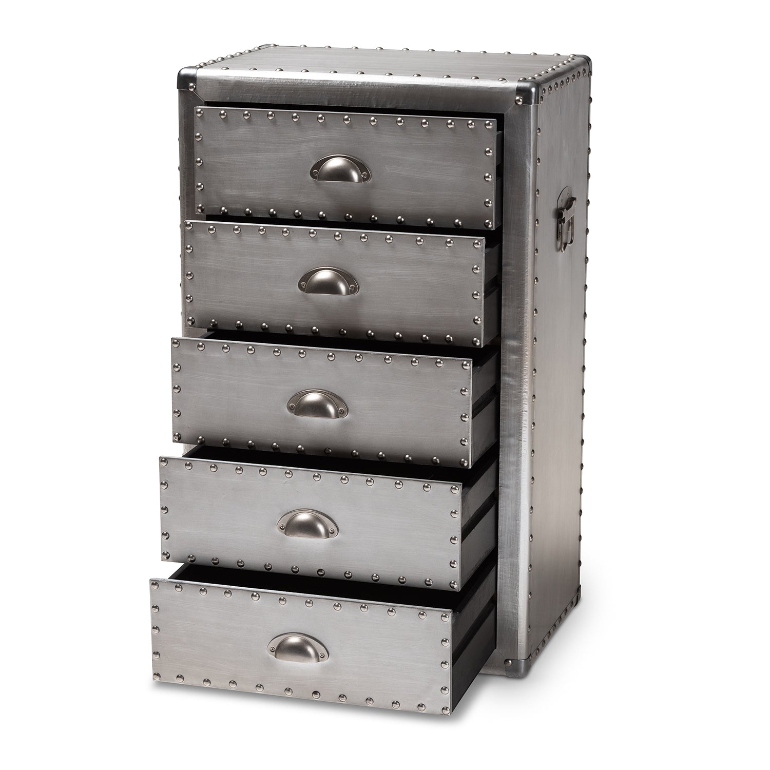 Davet French Industrial Silver Metal 5-Drawer Accent Storage Cabinet