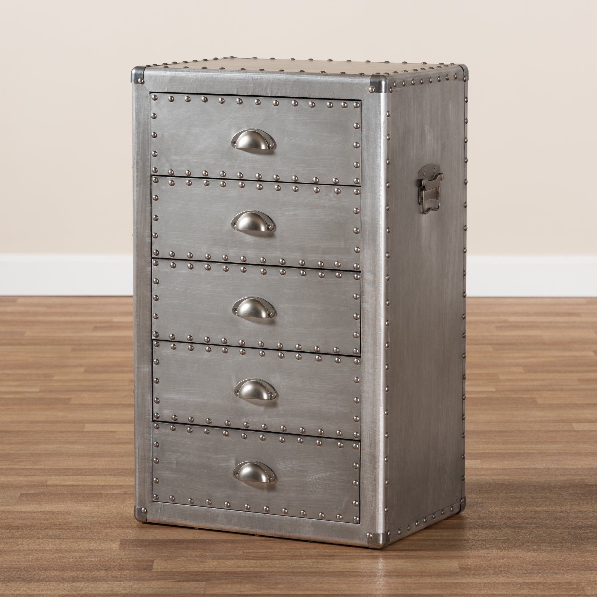 Davet French Industrial Silver Metal 5-Drawer Accent Storage Cabinet