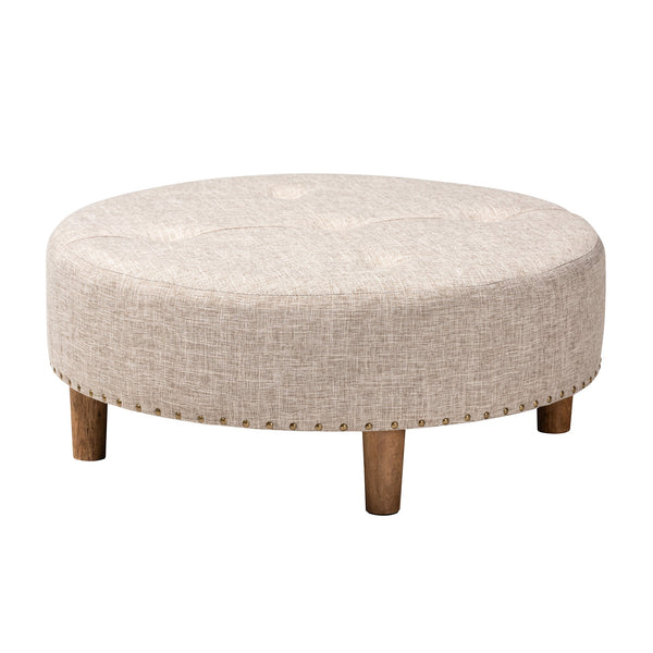 Vinet Modern and Contemporary Beige Fabric Upholstered Natural Wood Cocktail Ottoman