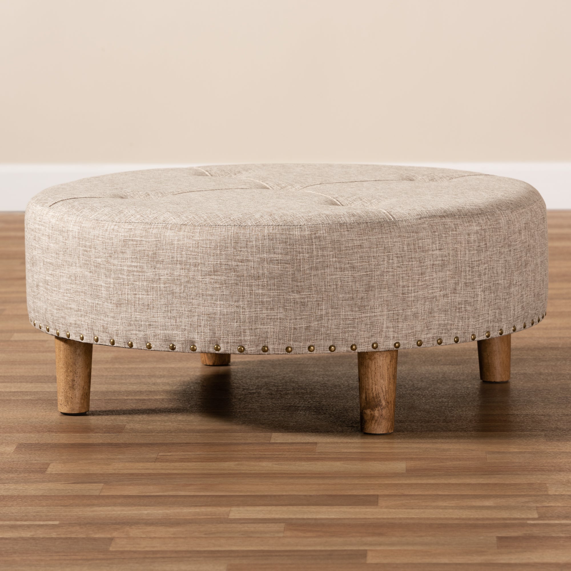 Vinet Modern and Contemporary Fabric Upholstered Natural Wood Cocktail Ottoman