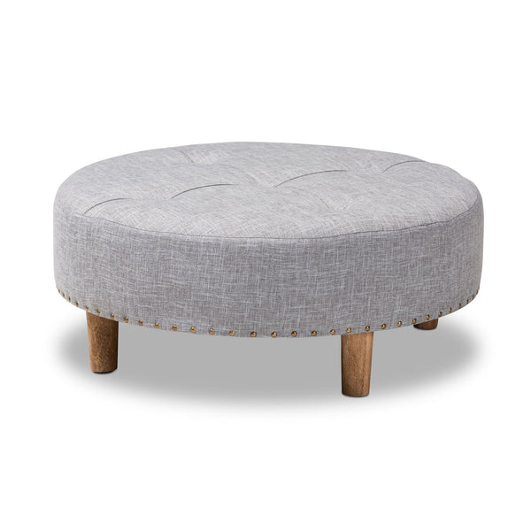 Vinet Modern and Contemporary Light Grey Fabric Upholstered Natural Wood Cocktail Ottoman