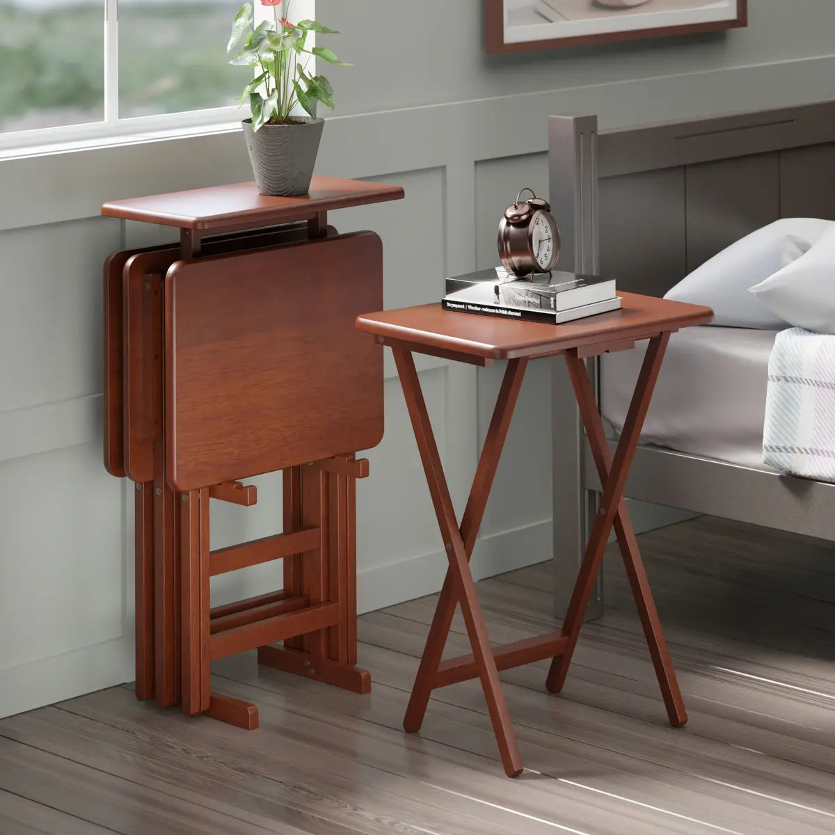 Riley 5-Pc Set Snack Table, Walnut Finish