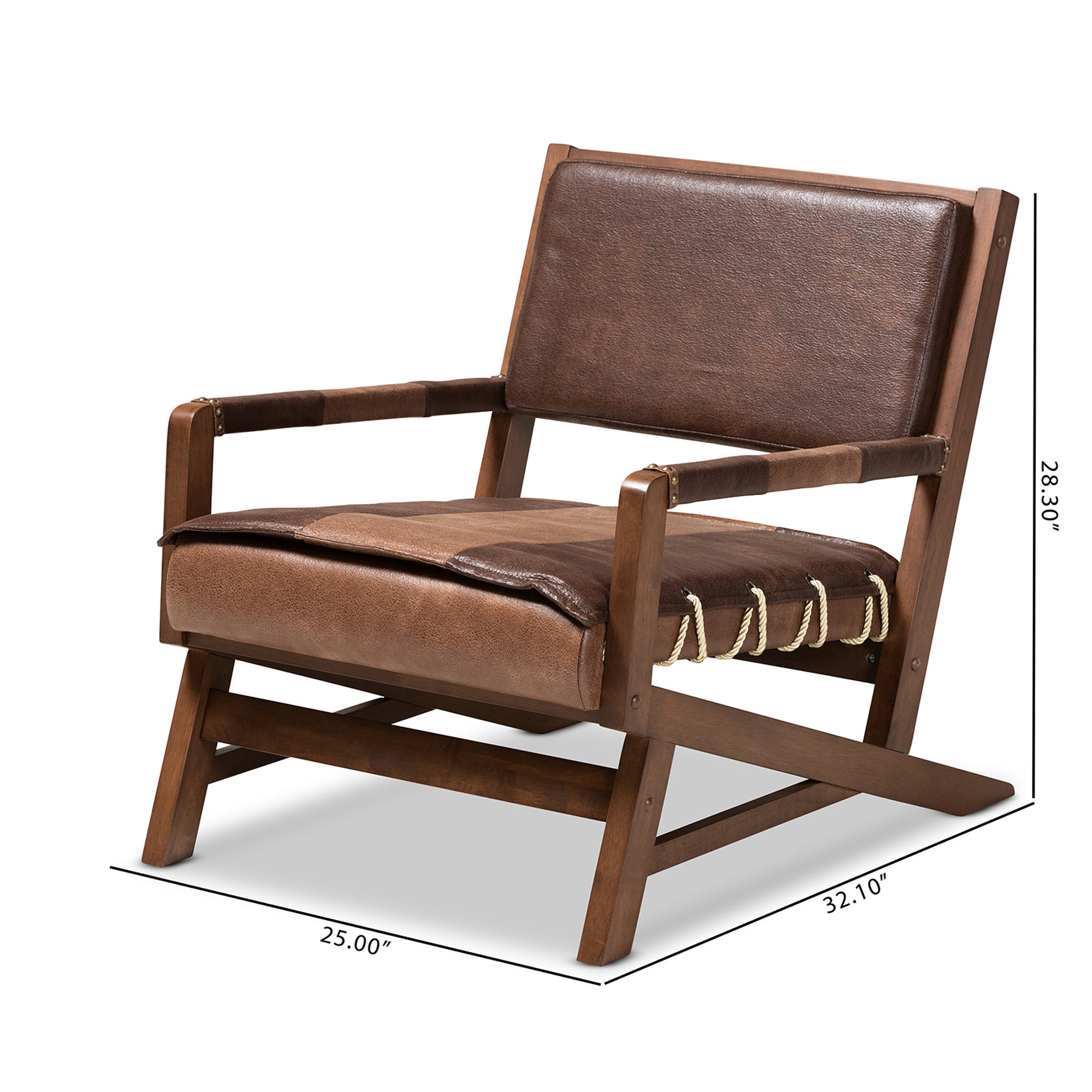 Rovelyn Rustic Brown Faux Leather Upholstered Walnut Finished Wood Lounge Chair