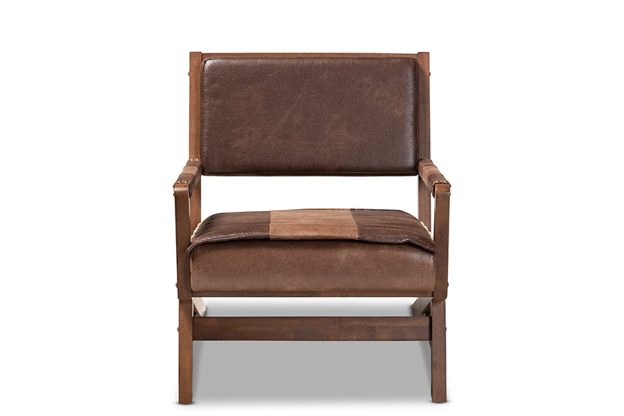Rovelyn Rustic Brown Faux Leather Upholstered Walnut Finished Wood Lounge Chair