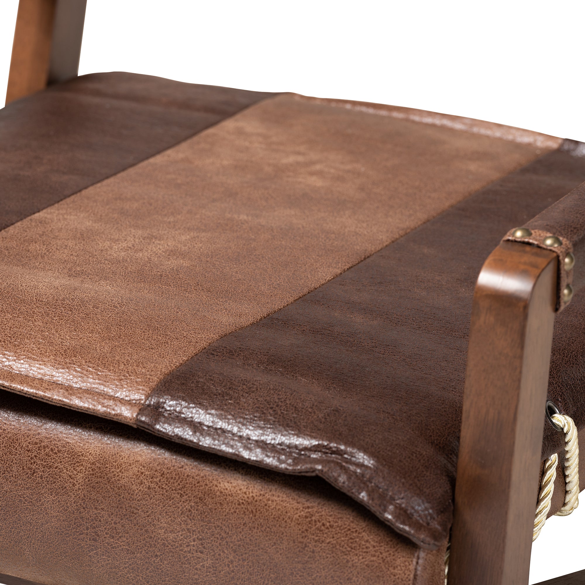 Rovelyn Rustic Brown Faux Leather Upholstered Walnut Finished Wood Lounge Chair