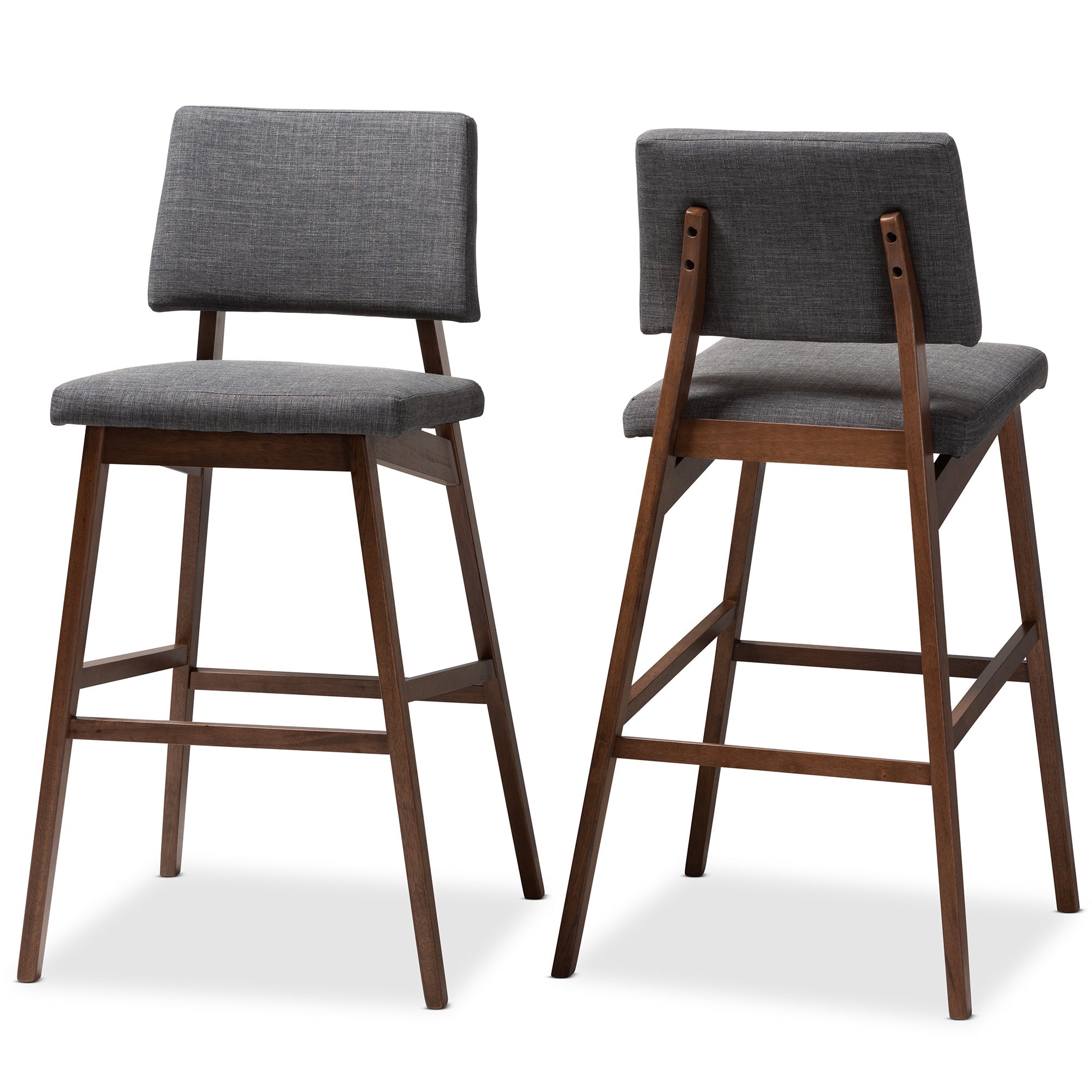 Colton Mid-Century Modern Dark Grey Fabric Upholstered and Walnut-Finished Wood Bar Stool Set of 2