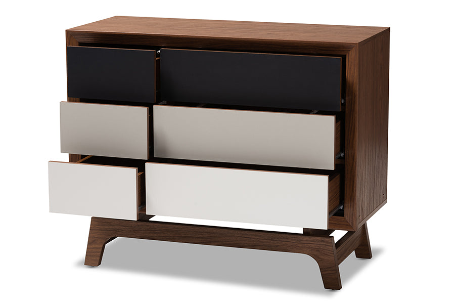 Svante Mid-Century Modern Multicolor Finished Wood 6-Drawer Chest