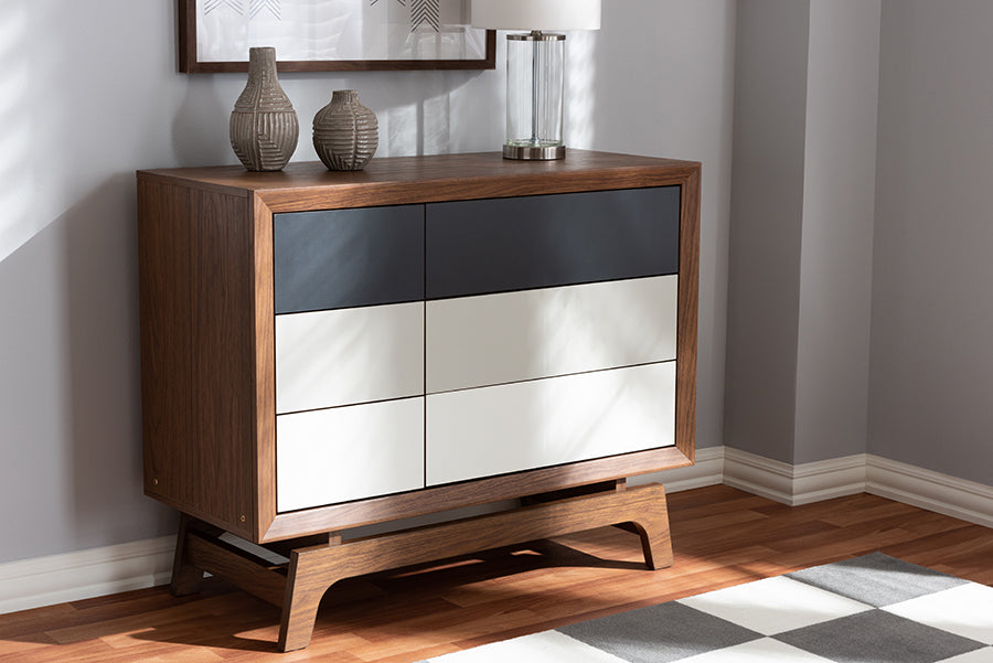 Svante Mid-Century Modern Multicolor Finished Wood 6-Drawer Chest