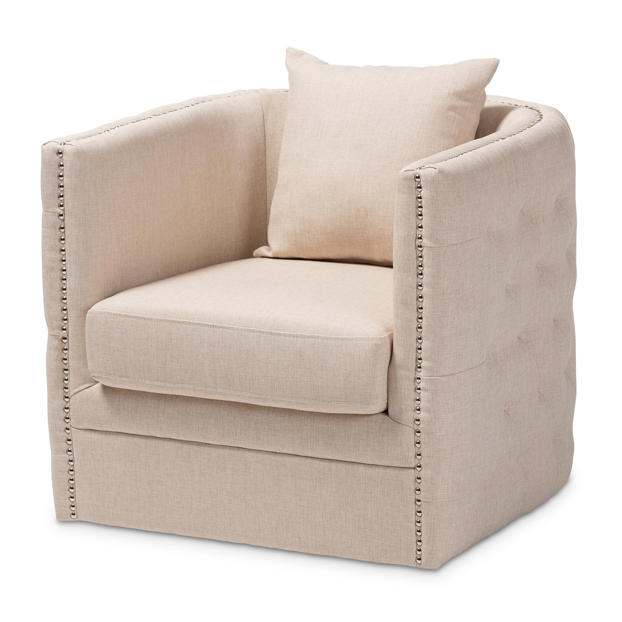 Micah Modern and Contemporary Beige Fabric Upholstered Tufted Swivel Chair