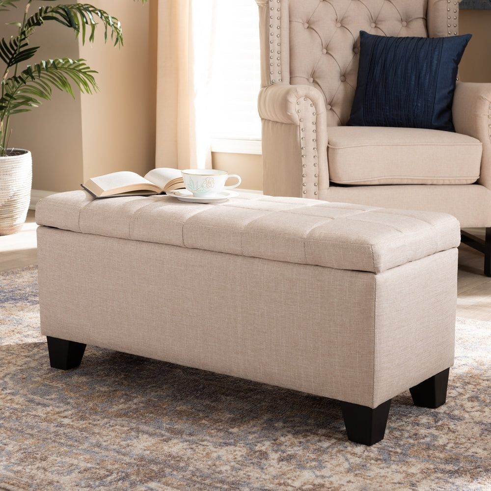 Fera Modern and Contemporary Beige Fabric Upholstered Storage Ottoman