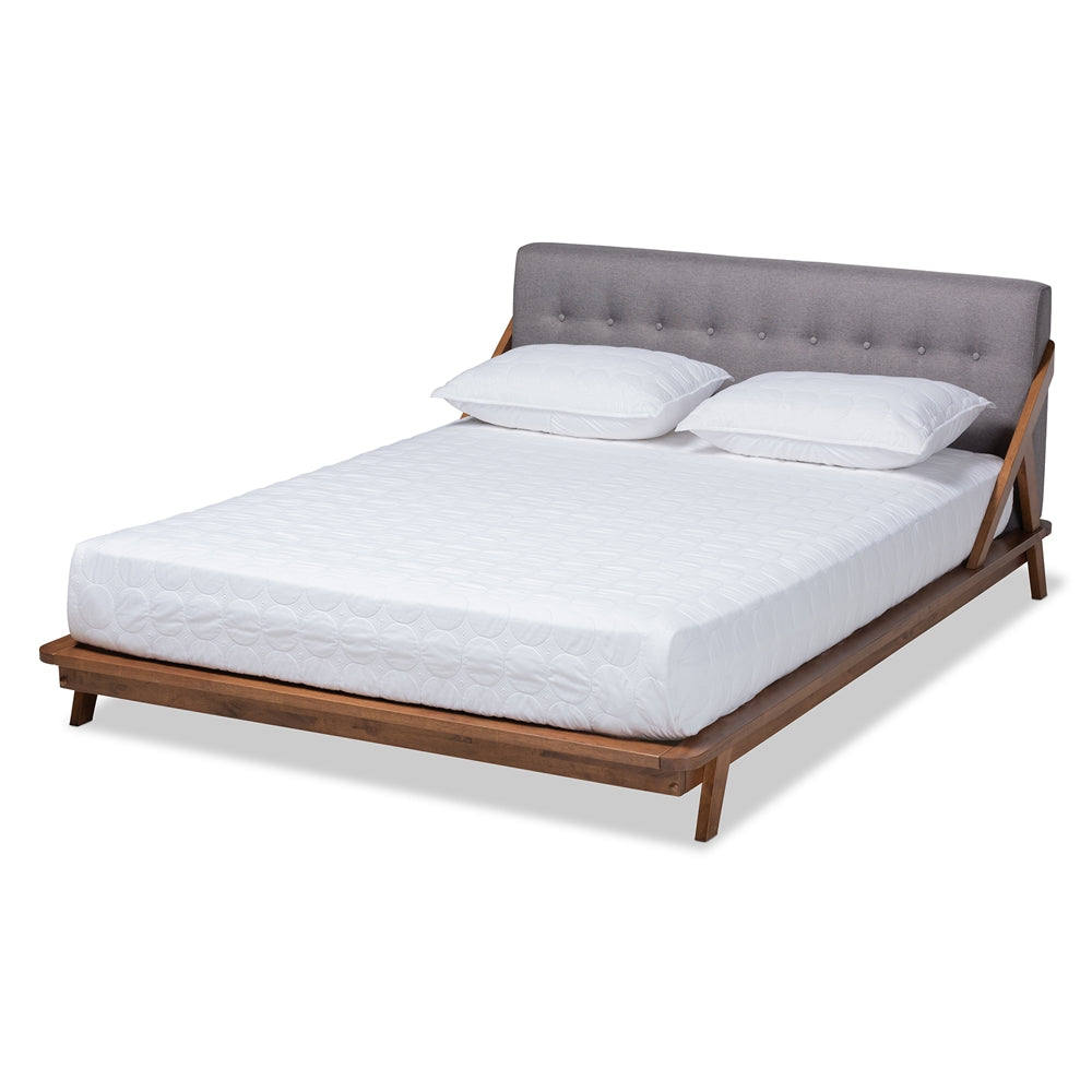 Sante Light Beige Fabric Upholstered Wood Full Size Platform Bed