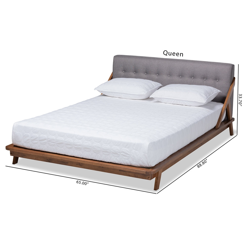 Sante Light Beige Fabric Upholstered Wood Queen Size Platform Bed