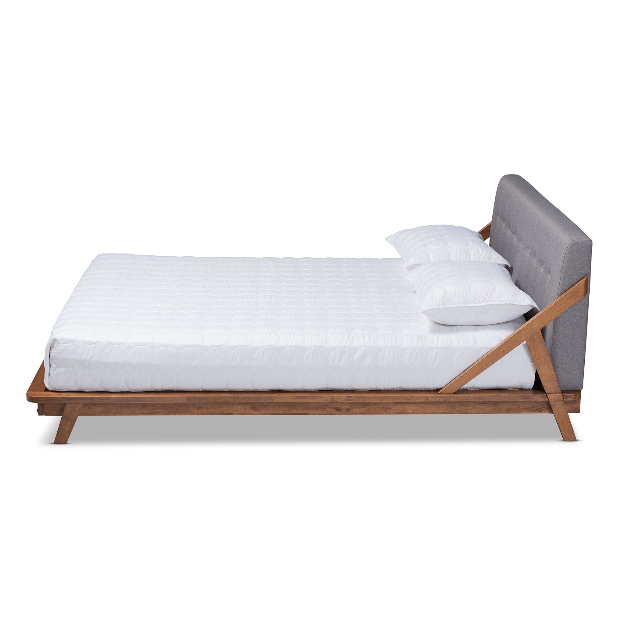 Sante Mid-Century Modern Grey Fabric Upholstered Wood Full Size Platform Bed